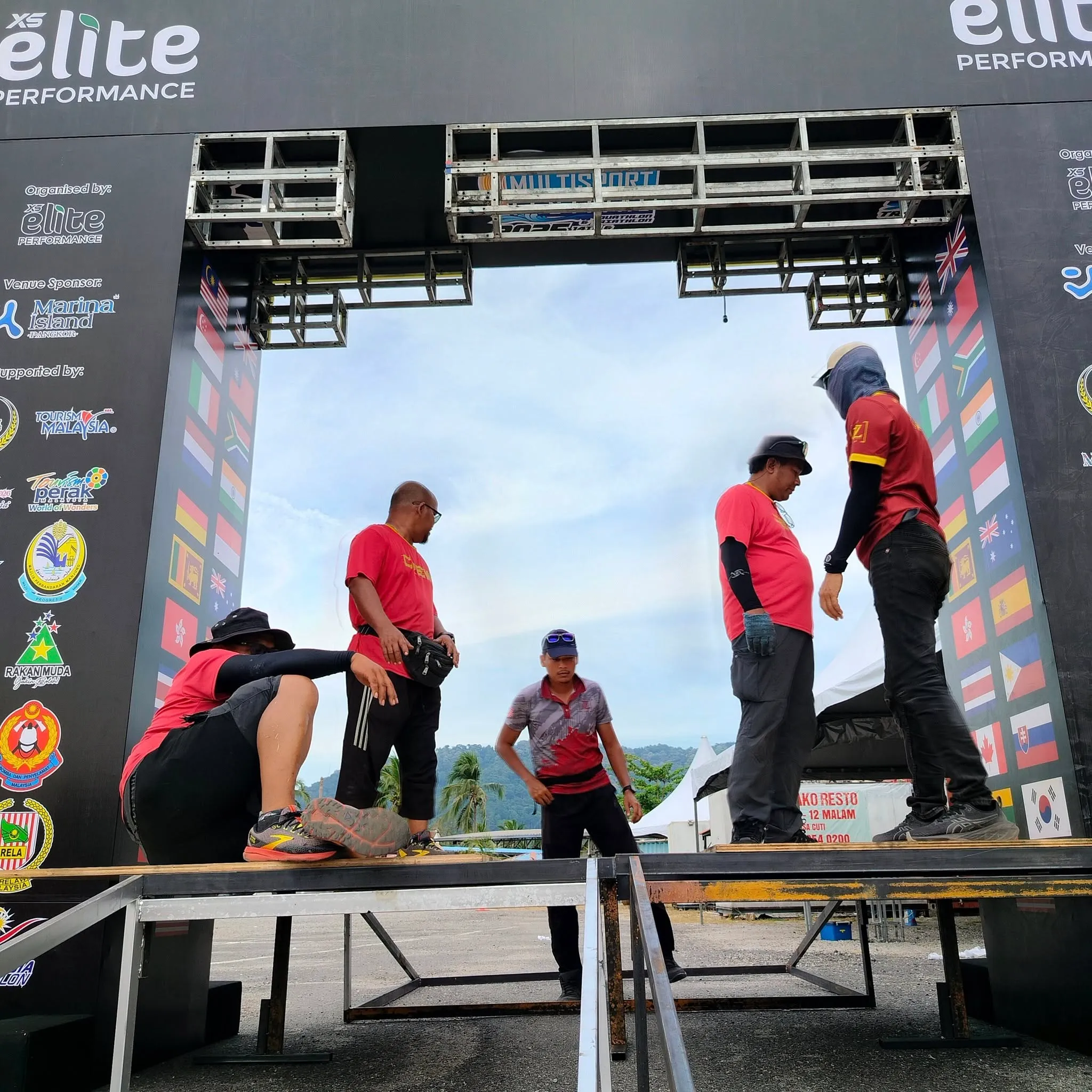 TIZ Events crew setting up an Elite Performance start/finish gantry
